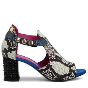 Rare Chanii B Statement Heels – Python Print ♥︎ Gold Stud Strap • Size 7.5